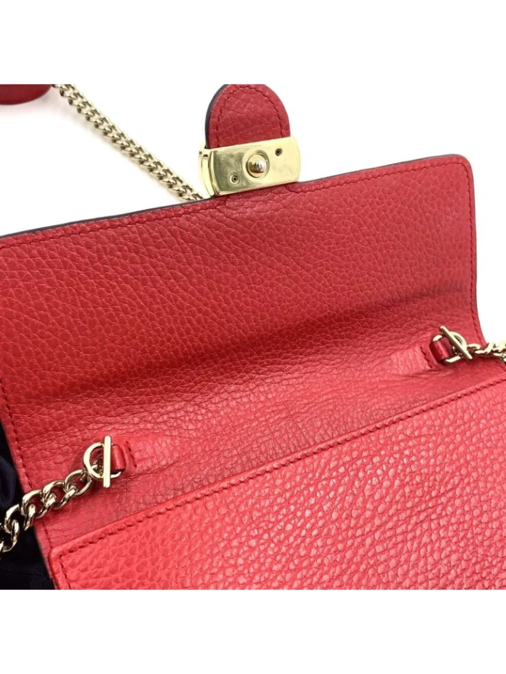 Gucci Interlocking G Logo Leather Red Chain Shoulder Bag Gold